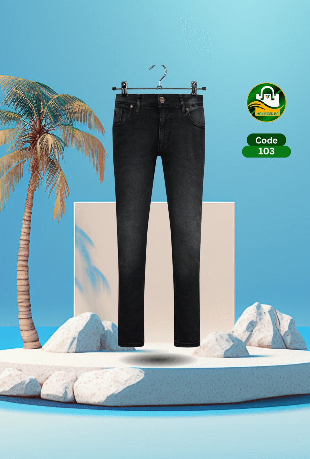 Woodland Premium Jet Black Stretch Cotton Pants for Men