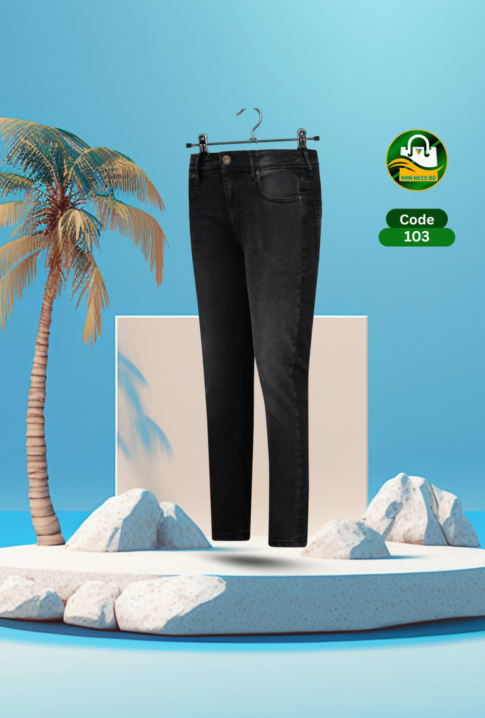 Woodland Premium Jet Black Stretch Cotton Pants for Men